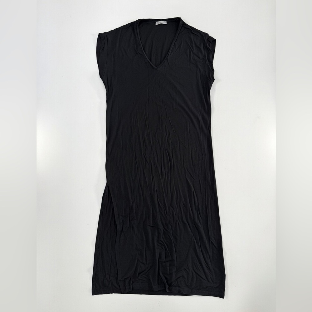 Zara Cap Sleeve V-Neck Side Slit Maxi Dress in Black size M